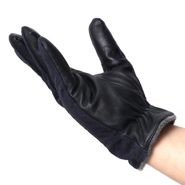  ヤギ革 手袋 メンズ スマホ対応 カシミヤ50％裏地 ブルー ネイビー 青色 防寒 カジュアル キレイめ 高級 上品 KURODA(クロダ)