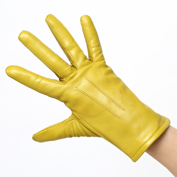  KURODA(クロダ) 革手袋 レディース カシミヤ裏地 イエロー 黄色 防寒 グローブ 本革 レザー ウィメンズ 女性 通勤 スーツ ビジネス キレイめ 高級