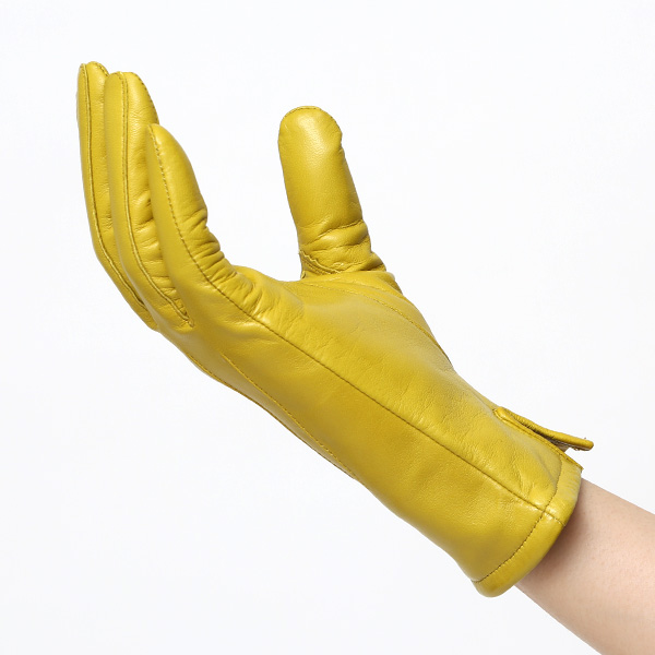  KURODA(クロダ) 革手袋 レディース カシミヤ裏地 イエロー 黄色 防寒 グローブ 本革 レザー ウィメンズ 女性 通勤 スーツ ビジネス キレイめ 高級