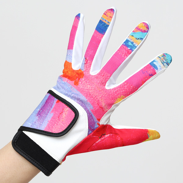ゴルフグローブ レディース オシャレ 左手 総柄 カラフル 洗濯可能 ストレッチ 夏 手袋 ゴルフ 右利き用 ピンク 桃色 速乾 UVカット プレゼント 妻 彼女 ギフト ゴルフ 人気 サイズ XS/M ブランド ペレック(PELLEK)