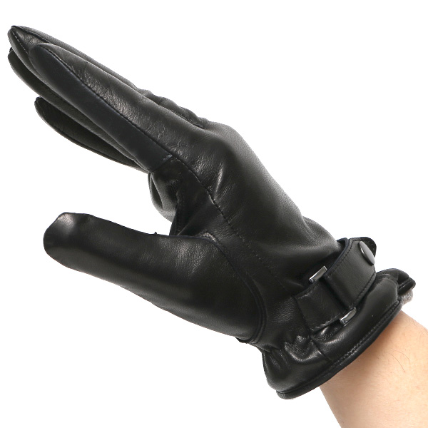  手袋 メンズ レザー スマホ対応 イタリーラム カシミヤ100％ 本革 グローブ 防寒 ベルト付き 革手袋 ブラック 黒 黒色 本革 グローブ ブランド ギフト クリスマス バレンタイン 男性用 高級 手袋 日本製 クロダ(KURODA)