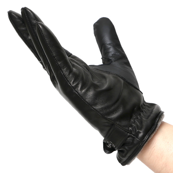  手袋 メンズ レザー スマホ対応 イタリーラム カシミヤ100％ 本革 グローブ 防寒 ベルト付き 革手袋 ブラック 黒 黒色 本革 グローブ ブランド ギフト クリスマス バレンタイン 男性用 高級 手袋 日本製 クロダ(KURODA)