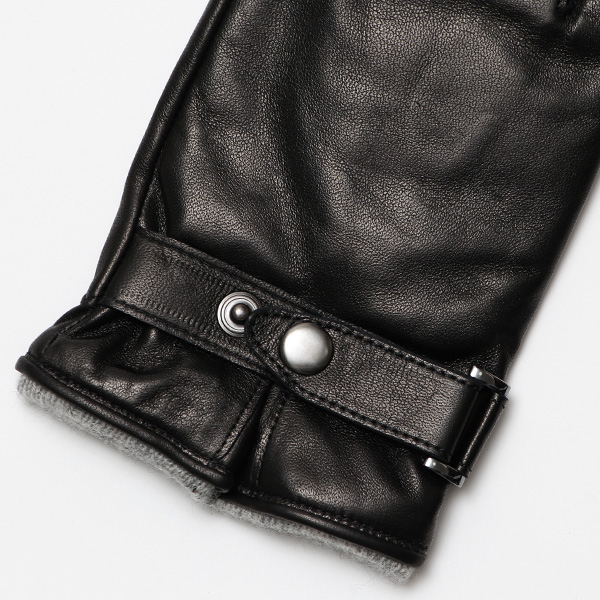  手袋 メンズ レザー スマホ対応 イタリーラム カシミヤ100％ 本革 グローブ 防寒 ベルト付き 革手袋 ブラック 黒 黒色 本革 グローブ ブランド ギフト クリスマス バレンタイン 男性用 高級 手袋 日本製 クロダ(KURODA)