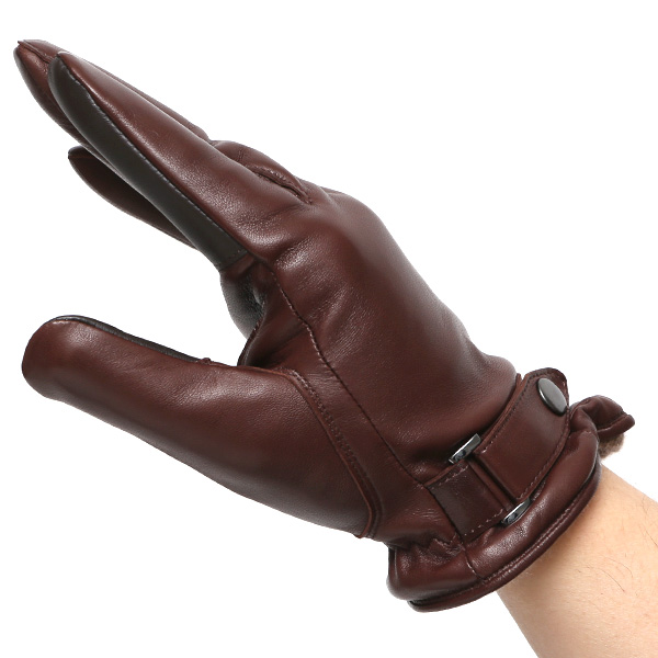 手袋 メンズ レザー スマホ対応 イタリーラム カシミヤ100％ 本革 グローブ 防寒 ベルト付き 革手袋 ダークブラウン ブラウン 茶 茶色 本革 グローブ ブランド ギフト クリスマス バレンタイン 男性用 高級 手袋 日本製 クロダ(KURODA)