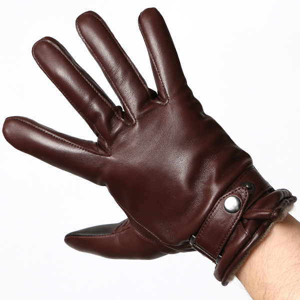  手袋 メンズ レザー スマホ対応 イタリーラム カシミヤ100％ 本革 グローブ 防寒 ベルト付き 革手袋 ダークブラウン ブラウン 茶 茶色 本革 グローブ ブランド ギフト クリスマス バレンタイン 男性用 高級 手袋 日本製 クロダ(KURODA)