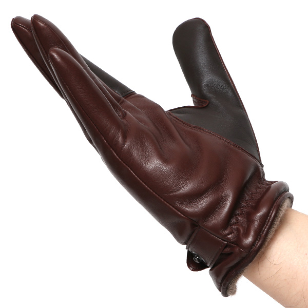  手袋 メンズ レザー スマホ対応 イタリーラム カシミヤ100％ 本革 グローブ 防寒 ベルト付き 革手袋 ダークブラウン ブラウン 茶 茶色 本革 グローブ ブランド ギフト クリスマス バレンタイン 男性用 高級 手袋 日本製 クロダ(KURODA)
