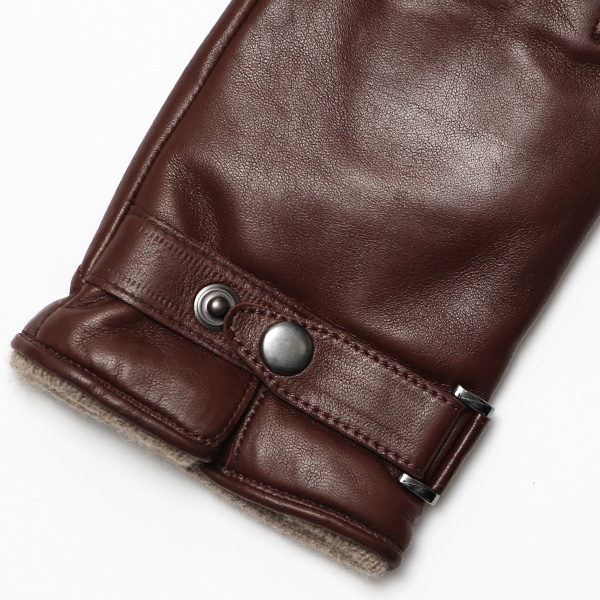  手袋 メンズ レザー スマホ対応 イタリーラム カシミヤ100％ 本革 グローブ 防寒 ベルト付き 革手袋 ダークブラウン ブラウン 茶 茶色 本革 グローブ ブランド ギフト クリスマス バレンタイン 男性用 高級 手袋 日本製 クロダ(KURODA)