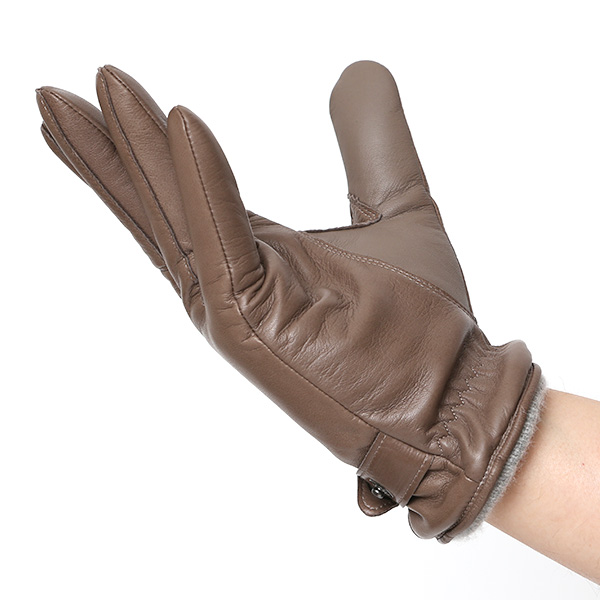  手袋 メンズ レザー スマホ対応 イタリーラム カシミヤ100％ 本革 グローブ 防寒 ベルト付き 革手袋 グレー グレイ 灰色 本革 グローブ ブランド ギフト クリスマス バレンタイン 男性用 高級 手袋 日本製 クロダ(KURODA)