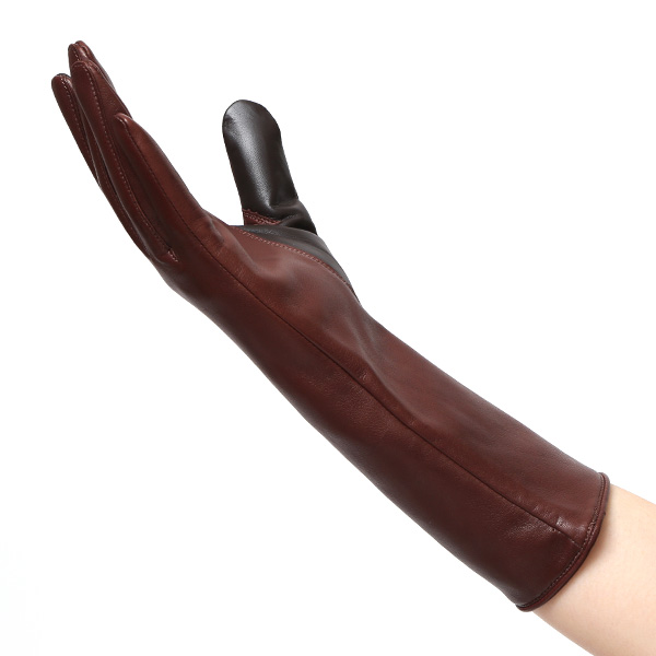  手袋 レディース スマホ対応 女性用 グローブ ロング 革手袋 イタリーラム 羊革 手袋 ベンベルグ 裏地 ダークブラウン ブラウン 茶 茶色 日本製 レザーグローブ 婦人 美しい プレゼント ギフト クリスマス 冬物 ブランド クロダ(KURODA)