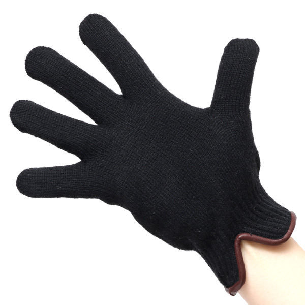  ニット手袋 レディース グローブ カシミヤ100％裏地 ウール 手袋 温かい 厚手 日本製 無地 おしゃれ ブラック 黒 黒色 カシミア 通勤 通学 冬物 彼女 妻 婦人 女性用 手袋 プレゼント 化粧箱付き ブランド クロダ(KURODA)