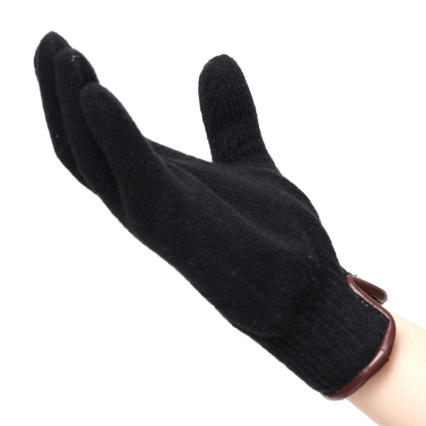  ニット手袋 レディース グローブ カシミヤ100％裏地 ウール 手袋 温かい 厚手 日本製 無地 おしゃれ ブラック 黒 黒色 カシミア 通勤 通学 冬物 彼女 妻 婦人 女性用 手袋 プレゼント 化粧箱付き ブランド クロダ(KURODA)