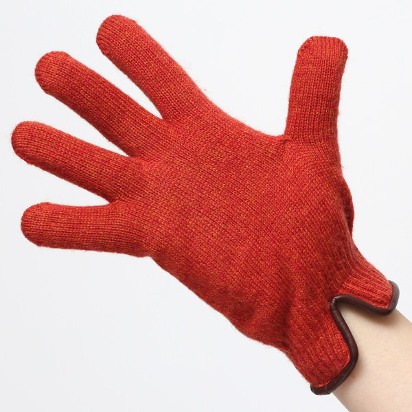  ニット手袋 レディース グローブ カシミヤ100％裏地 ウール 手袋 温かい 厚手 日本製 無地 おしゃれ オレンジ 橙色 カシミア 通勤 通学 冬物 彼女 妻 婦人 女性用 手袋 プレゼント 化粧箱付き ブランド クロダ(KURODA)