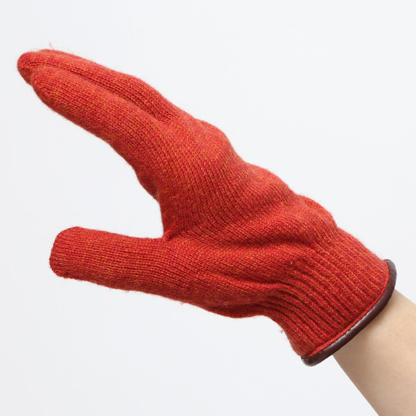  ニット手袋 レディース グローブ カシミヤ100％裏地 ウール 手袋 温かい 厚手 日本製 無地 おしゃれ オレンジ 橙色 カシミア 通勤 通学 冬物 彼女 妻 婦人 女性用 手袋 プレゼント 化粧箱付き ブランド クロダ(KURODA)