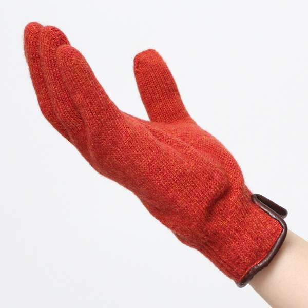  ニット手袋 レディース グローブ カシミヤ100％裏地 ウール 手袋 温かい 厚手 日本製 無地 おしゃれ オレンジ 橙色 カシミア 通勤 通学 冬物 彼女 妻 婦人 女性用 手袋 プレゼント 化粧箱付き ブランド クロダ(KURODA)