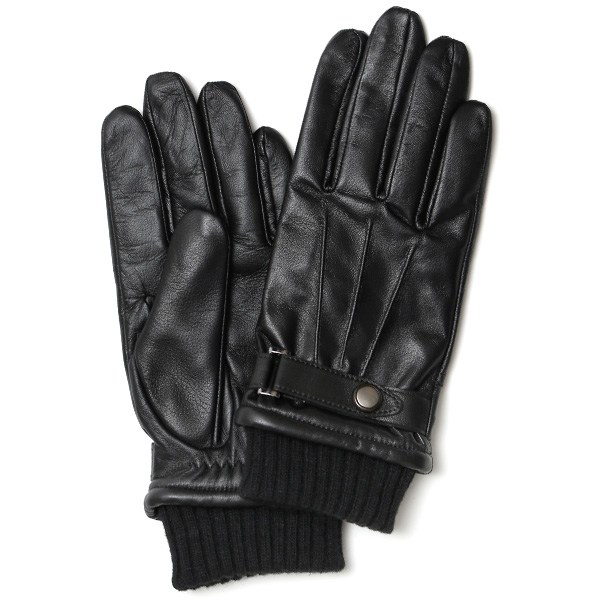 クロダ(KURODA) 【MEN】 リブ付き 羊革(ラムレザー) グローブ タッチパネル対応 ブラック