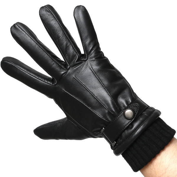  手袋 メンズ スマホ対応 レザーグローブ ベルト リブ付き タッチパネル 革手袋 防寒 冬 温かい てぶくろ ブラック 黒 黒色 日本製 ブランド プレゼント ギフト 彼氏 旦那 男性 クリスマス バレンタイン 手袋 クロダ(KURODA)