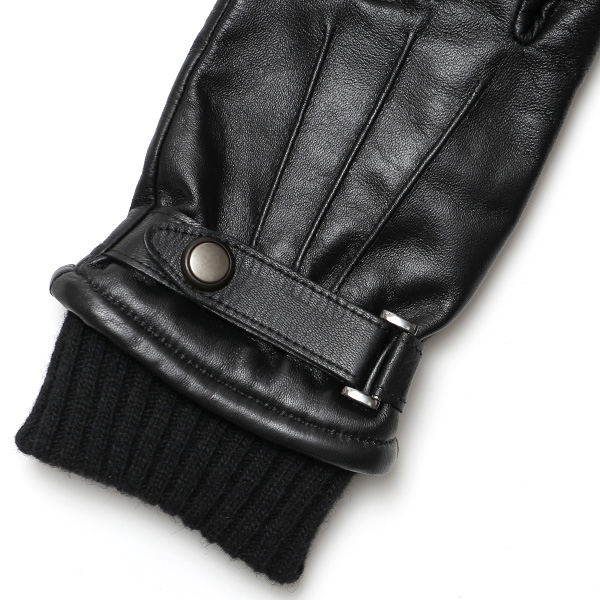  手袋 メンズ スマホ対応 レザーグローブ ベルト リブ付き タッチパネル 革手袋 防寒 冬 温かい てぶくろ ブラック 黒 黒色 日本製 ブランド プレゼント ギフト 彼氏 旦那 男性 クリスマス バレンタイン 手袋 クロダ(KURODA)