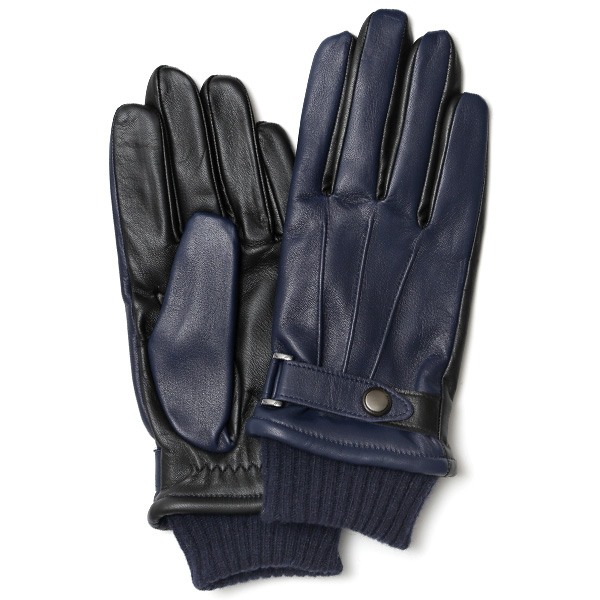 クロダ(KURODA) 【MEN】 リブ付き 羊革(ラムレザー) グローブ タッチパネル対応 ブルー