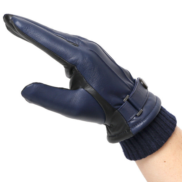  手袋 メンズ スマホ対応 レザーグローブ ベルト リブ付き タッチパネル 革手袋 防寒 冬 温かい てぶくろ ブルー ネイビー 青色 日本製 ブランド プレゼント ギフト 彼氏 旦那 男性 クリスマス バレンタイン 手袋 クロダ(KURODA)