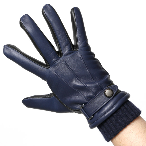  手袋 メンズ スマホ対応 レザーグローブ ベルト リブ付き タッチパネル 革手袋 防寒 冬 温かい てぶくろ ブルー ネイビー 青色 日本製 ブランド プレゼント ギフト 彼氏 旦那 男性 クリスマス バレンタイン 手袋 クロダ(KURODA)