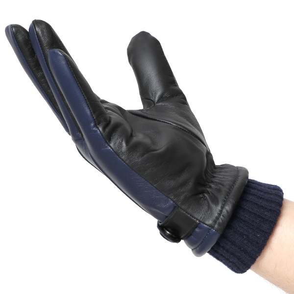  手袋 メンズ スマホ対応 レザーグローブ ベルト リブ付き タッチパネル 革手袋 防寒 冬 温かい てぶくろ ブルー ネイビー 青色 日本製 ブランド プレゼント ギフト 彼氏 旦那 男性 クリスマス バレンタイン 手袋 クロダ(KURODA)