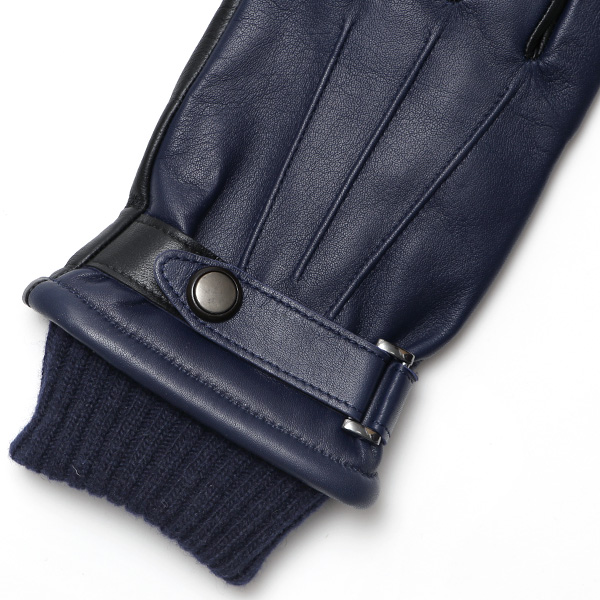  手袋 メンズ スマホ対応 レザーグローブ ベルト リブ付き タッチパネル 革手袋 防寒 冬 温かい てぶくろ ブルー ネイビー 青色 日本製 ブランド プレゼント ギフト 彼氏 旦那 男性 クリスマス バレンタイン 手袋 クロダ(KURODA)