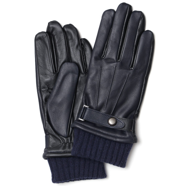 クロダ(KURODA) 【MEN】 リブ付き 羊革(ラムレザー) グローブ タッチパネル対応 ネイビー