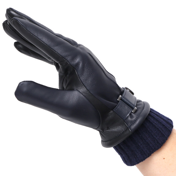  手袋 メンズ スマホ対応 レザーグローブ ベルト リブ付き タッチパネル 革手袋 防寒 冬 温かい てぶくろ ブルー ネイビー 青色 日本製 ブランド プレゼント ギフト 彼氏 旦那 男性 クリスマス バレンタイン 手袋 クロダ(KURODA)