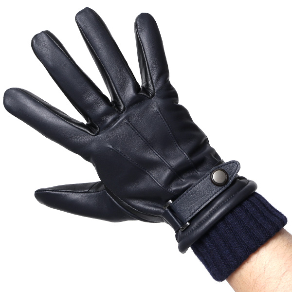  手袋 メンズ スマホ対応 レザーグローブ ベルト リブ付き タッチパネル 革手袋 防寒 冬 温かい てぶくろ ブルー ネイビー 青色 日本製 ブランド プレゼント ギフト 彼氏 旦那 男性 クリスマス バレンタイン 手袋 クロダ(KURODA)