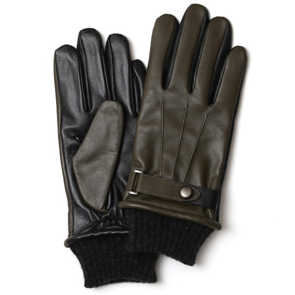 クロダ(KURODA) 【MEN】 リブ付き 羊革(ラムレザー) グローブ タッチパネル対応 カーキ
