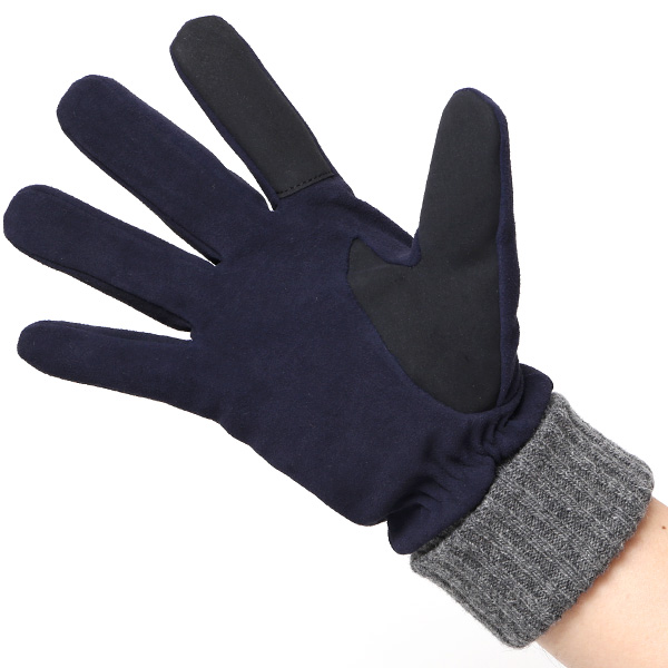  【スマホ対応】 メンズ 革手袋 防寒 レザーグローブ ヤギ革 冬 暖かい リブ付き 手袋 ゴートスエード ブルー ネイビー 青色 男性用 紳士 プレゼント クリスマス ギフト おしゃれ 本革 ブランド 手袋 タッチパネル クロダ(KURODA)