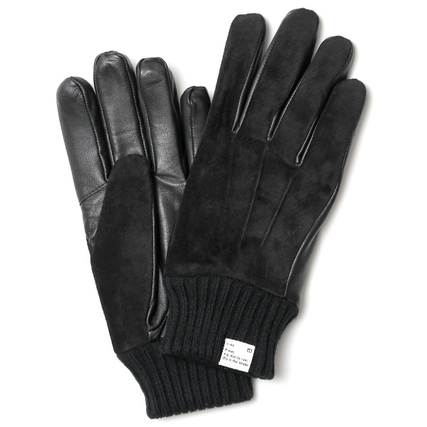 クロダ(KURODA) 【MEN】 スマホ対応 ピッグスエード ラムレザー コンビ カフス 手袋 ブラック