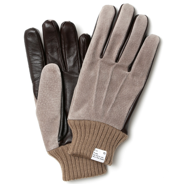 クロダ(KURODA) 【MEN】 スマホ対応 ピッグスエード ラムレザー コンビ カフス 手袋 グレー