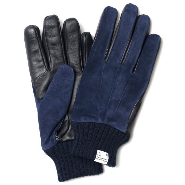 クロダ(KURODA) 【MEN】 スマホ対応 ピッグスエード ラムレザー コンビ カフス 手袋 ネイビー