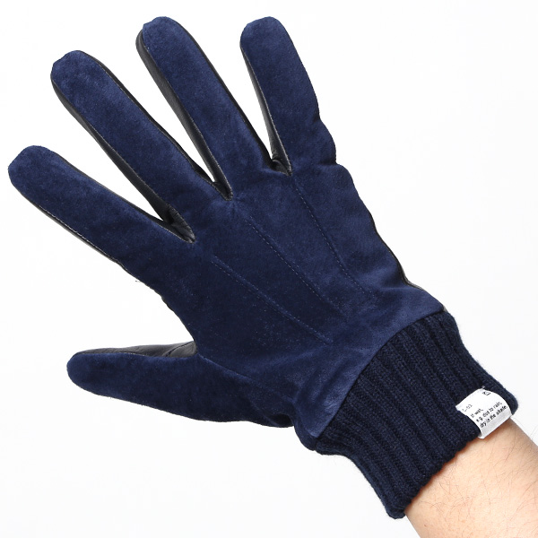  手袋 スマホ対応 メンズ 革手袋 レザー 防寒 暖かい 革グローブ マイクロファイバーボア リブ付き ブルー ネイビー 青色 ピックスエード 羊革 ブランド 日本製 手袋 プレゼント 男性 ギフト クリスマス オシャレ クロダ(KURODA)