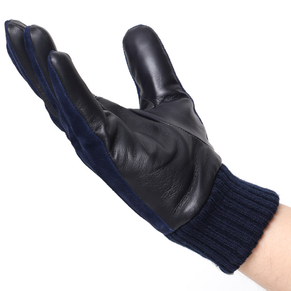  手袋 スマホ対応 メンズ 革手袋 レザー 防寒 暖かい 革グローブ マイクロファイバーボア リブ付き ブルー ネイビー 青色 ピックスエード 羊革 ブランド 日本製 手袋 プレゼント 男性 ギフト クリスマス オシャレ クロダ(KURODA)