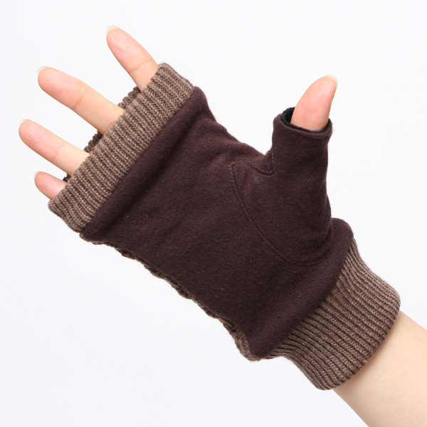 手袋 指なし レディース アームウォーマー 女性用 ハンドウォーマー ケーブル編み 防寒 手首 冬 ダークブラウン ブラウン 茶 茶色 グローブ 作業用 保温 指出し手袋 ニット 暖かい アームカバー オフィス かわいい クロダ(KURODA)