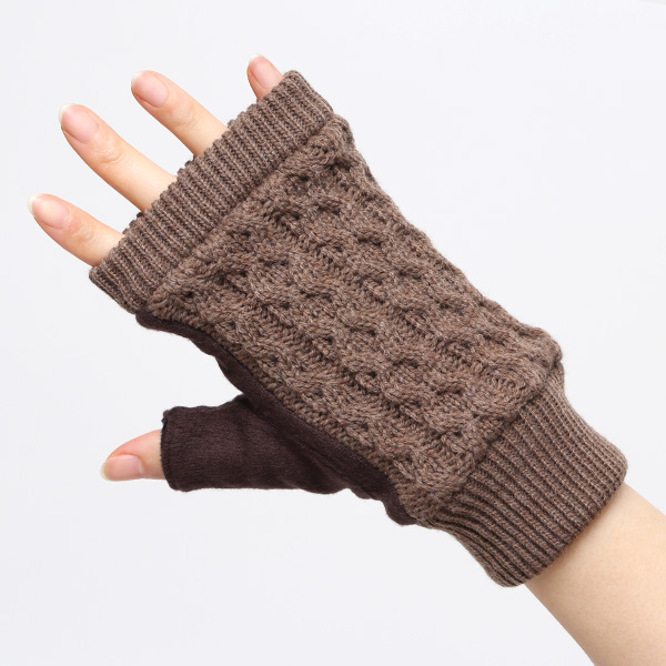 手袋 指なし レディース アームウォーマー 女性用 ハンドウォーマー ケーブル編み 防寒 手首 冬 ダークブラウン ブラウン 茶 茶色 グローブ 作業用 保温 指出し手袋 ニット 暖かい アームカバー オフィス かわいい クロダ(KURODA)