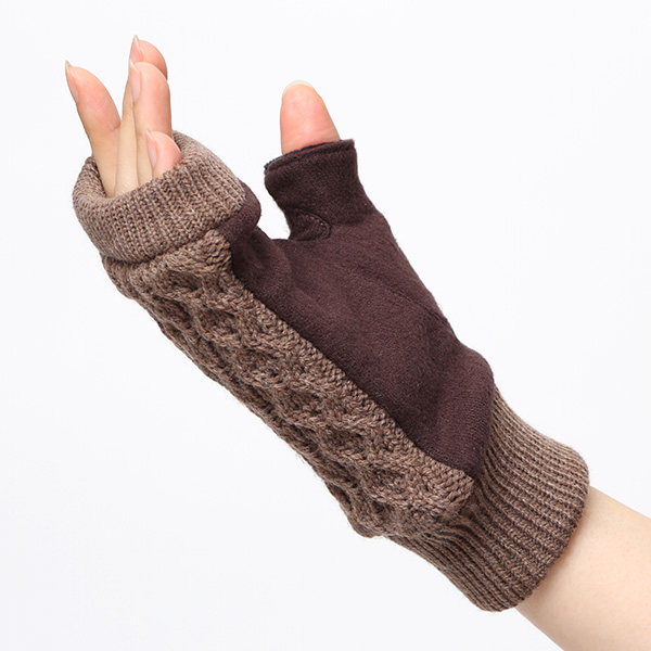 手袋 指なし レディース アームウォーマー 女性用 ハンドウォーマー ケーブル編み 防寒 手首 冬 ダークブラウン ブラウン 茶 茶色 グローブ 作業用 保温 指出し手袋 ニット 暖かい アームカバー オフィス かわいい クロダ(KURODA)
