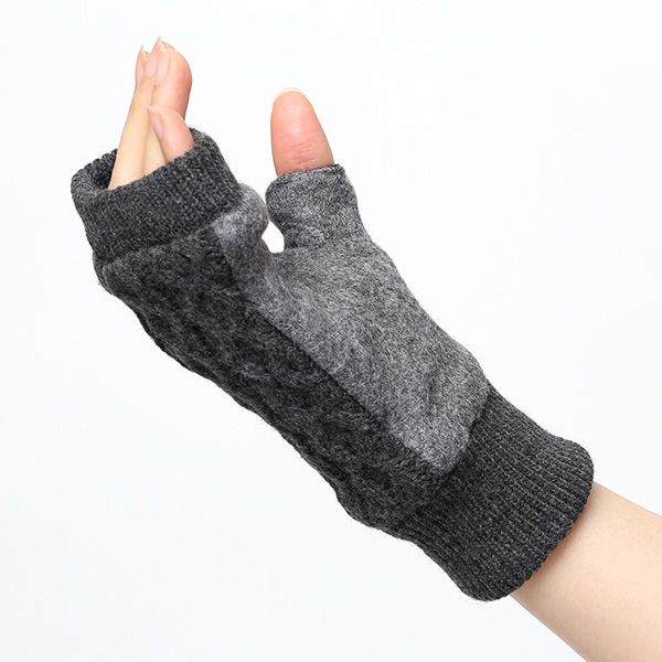  手袋 指なし レディース アームウォーマー 女性用 ハンドウォーマー ケーブル編み 防寒 手首 冬 グレー グレイ 灰色 グローブ 作業用 保温 指出し手袋 ニット 暖かい アームカバー オフィス かわいい クロダ(KURODA)
