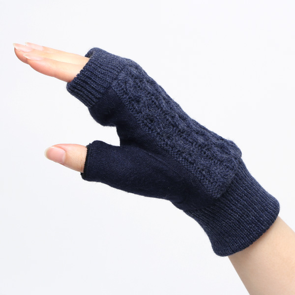  手袋 指なし レディース アームウォーマー 女性用 ハンドウォーマー ケーブル編み 防寒 手首 冬 ブルー ネイビー 青色 グローブ 作業用 保温 指出し手袋 ニット 暖かい アームカバー オフィス かわいい クロダ(KURODA)