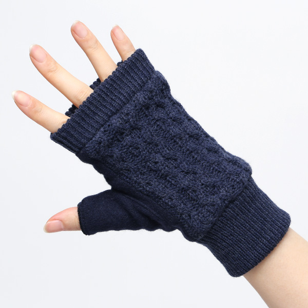  手袋 指なし レディース アームウォーマー 女性用 ハンドウォーマー ケーブル編み 防寒 手首 冬 ブルー ネイビー 青色 グローブ 作業用 保温 指出し手袋 ニット 暖かい アームカバー オフィス かわいい クロダ(KURODA)