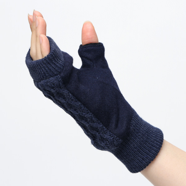  手袋 指なし レディース アームウォーマー 女性用 ハンドウォーマー ケーブル編み 防寒 手首 冬 ブルー ネイビー 青色 グローブ 作業用 保温 指出し手袋 ニット 暖かい アームカバー オフィス かわいい クロダ(KURODA)