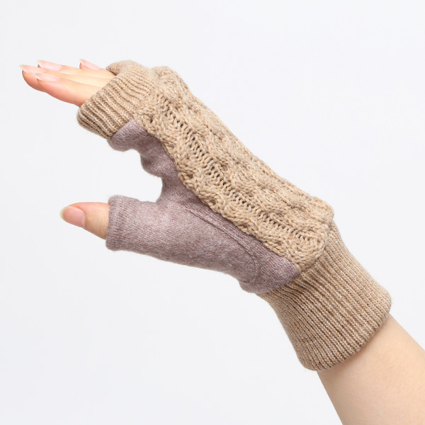  手袋 指なし レディース アームウォーマー 女性用 ハンドウォーマー ケーブル編み 防寒 手首 冬 ベージュ 肌色 グローブ 作業用 保温 指出し手袋 ニット 暖かい アームカバー オフィス かわいい クロダ(KURODA)