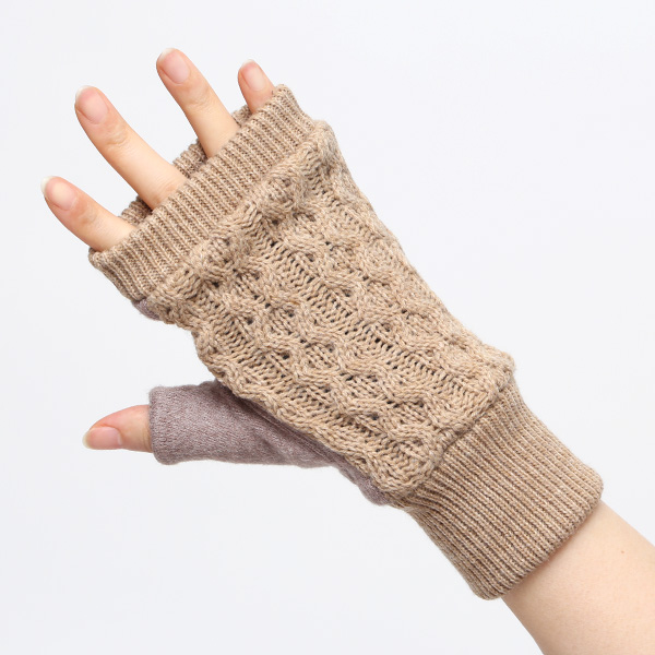  手袋 指なし レディース アームウォーマー 女性用 ハンドウォーマー ケーブル編み 防寒 手首 冬 ベージュ 肌色 グローブ 作業用 保温 指出し手袋 ニット 暖かい アームカバー オフィス かわいい クロダ(KURODA)