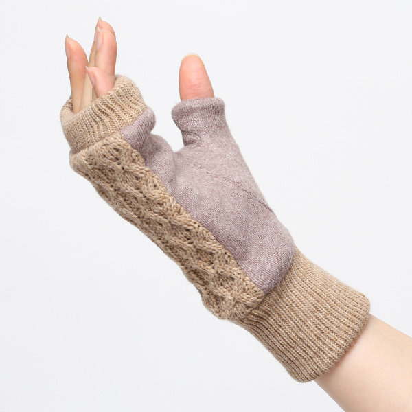  手袋 指なし レディース アームウォーマー 女性用 ハンドウォーマー ケーブル編み 防寒 手首 冬 ベージュ 肌色 グローブ 作業用 保温 指出し手袋 ニット 暖かい アームカバー オフィス かわいい クロダ(KURODA)