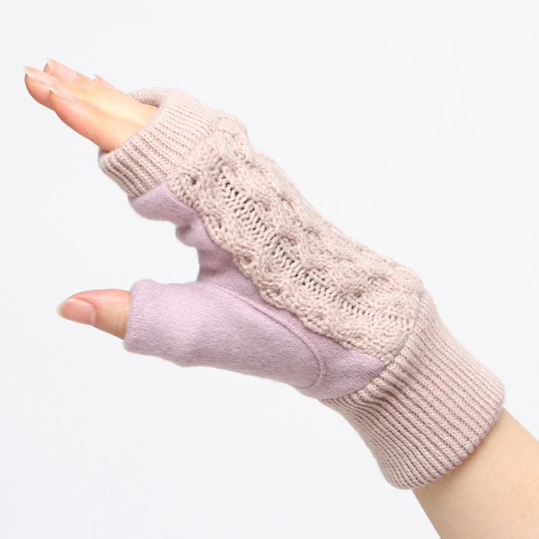  手袋 指なし レディース アームウォーマー 女性用 ハンドウォーマー ケーブル編み 防寒 手首 冬 ピンク 桃色 グローブ 作業用 保温 指出し手袋 ニット 暖かい アームカバー オフィス かわいい クロダ(KURODA)