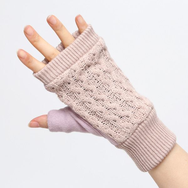  手袋 指なし レディース アームウォーマー 女性用 ハンドウォーマー ケーブル編み 防寒 手首 冬 ピンク 桃色 グローブ 作業用 保温 指出し手袋 ニット 暖かい アームカバー オフィス かわいい クロダ(KURODA)