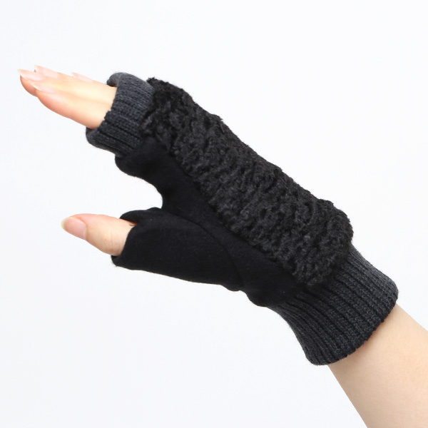手袋 指なし アームウォーマー レディース ハンドウォーマー 保温 防寒 冬 女性用 グローブ ボア 手袋 ブラック 黒 黒色 オフィス 室内 暖かい かわいい おしゃれ 女子 手袋 作業用 フィンガーレス手袋 クロダ(KURODA)