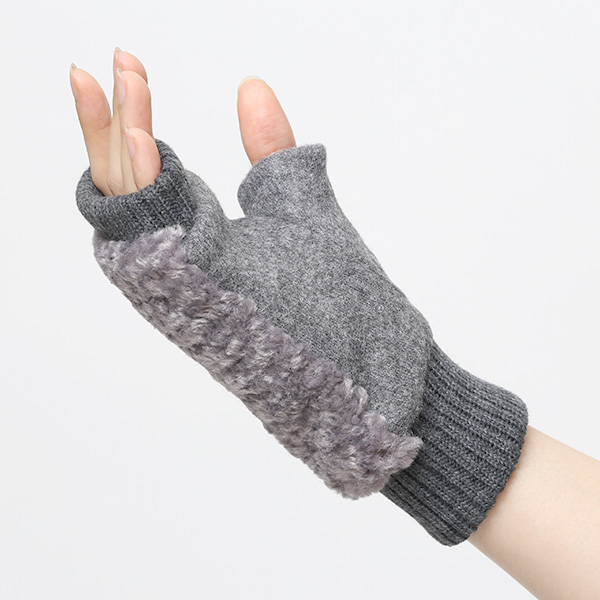 手袋 指なし アームウォーマー レディース ハンドウォーマー 保温 防寒 冬 女性用 グローブ ボア 手袋 グレー グレイ 灰色 オフィス 室内 暖かい かわいい おしゃれ 女子 手袋 作業用 フィンガーレス手袋 クロダ(KURODA)